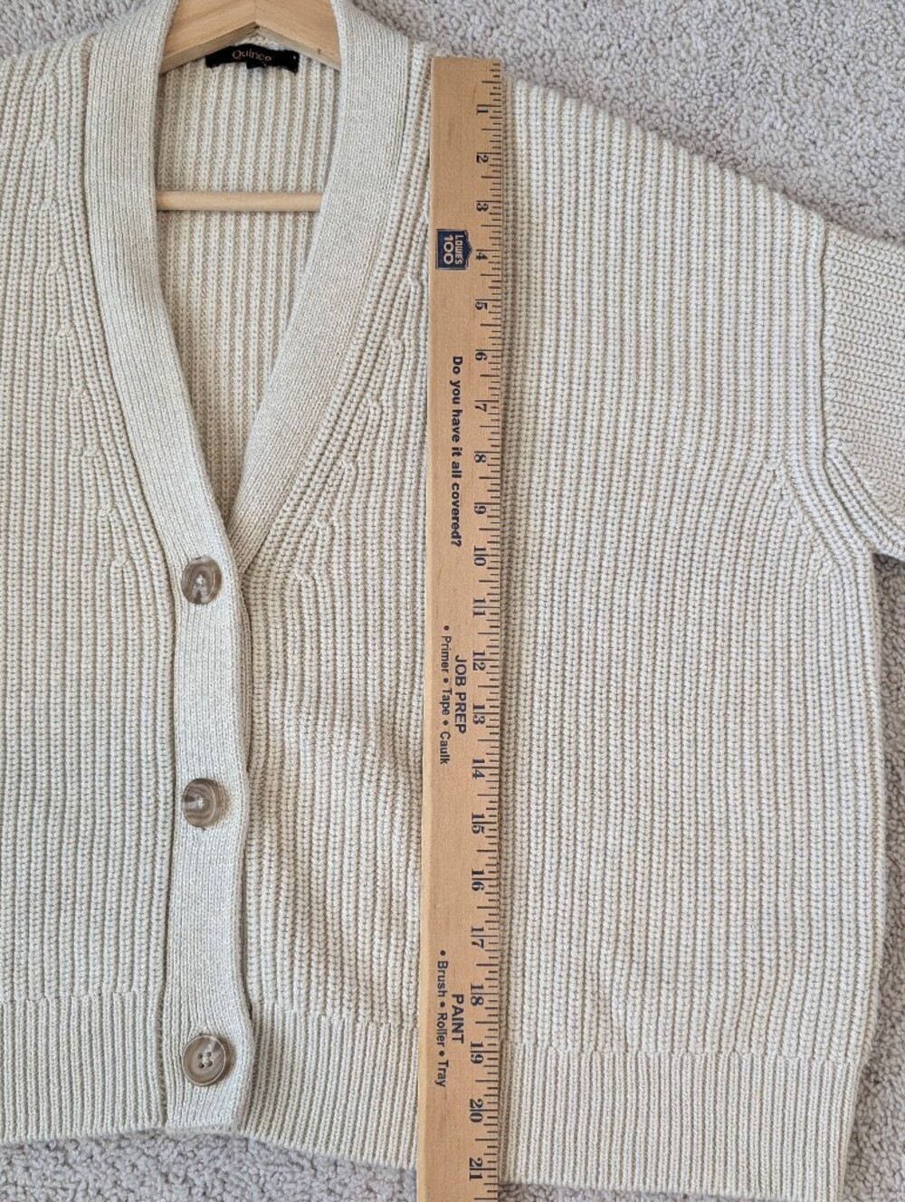 Quince Cream Ribbed V-Neck Button-Front Cardigan - Picture 9 of 9